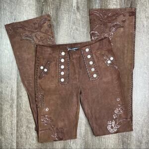 Dolce & Gabbana Brown Suede Leather Applique Flare Pants Size 6